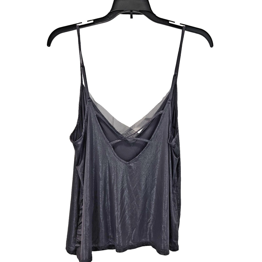 Victorias Secret Metallic Mesh V Neck Cami Tank Top Womens L Silver Glamorous - Picture 10 of 11